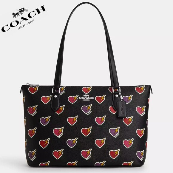 ❤️Coach Gallery Tote Bag With Heart Bolt Print - Picture 1 of 7